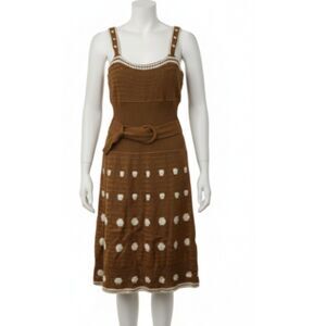 Catharine Malandrino Brown Knit Belted Polka Dot Midi Dress NWT 12